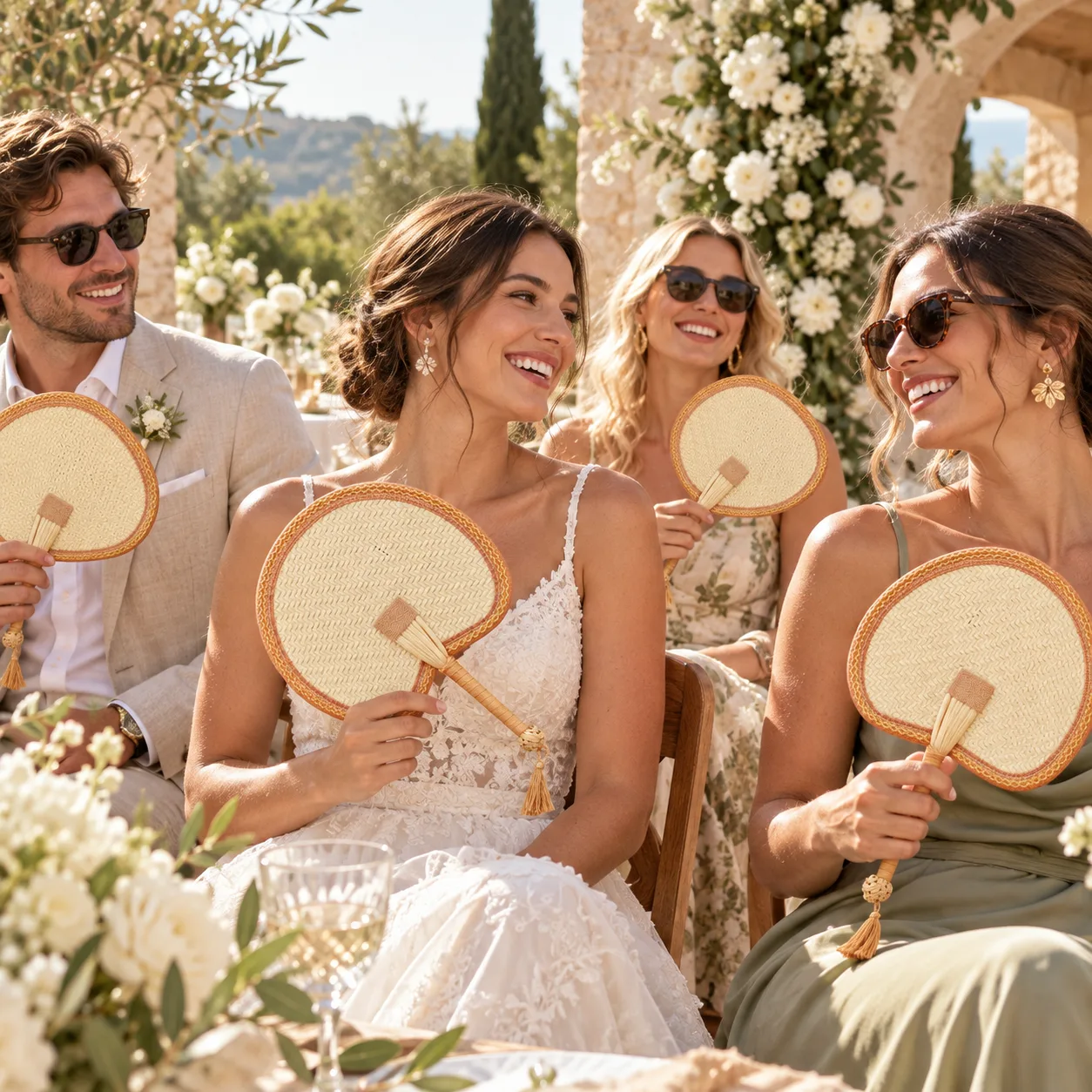 Personalized Heart-Shaped Woven Wedding Fan