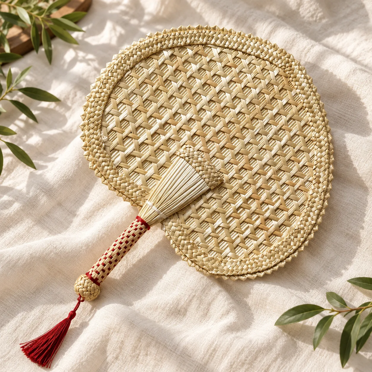 Handwoven Wheat Straw Open-Weave Fan