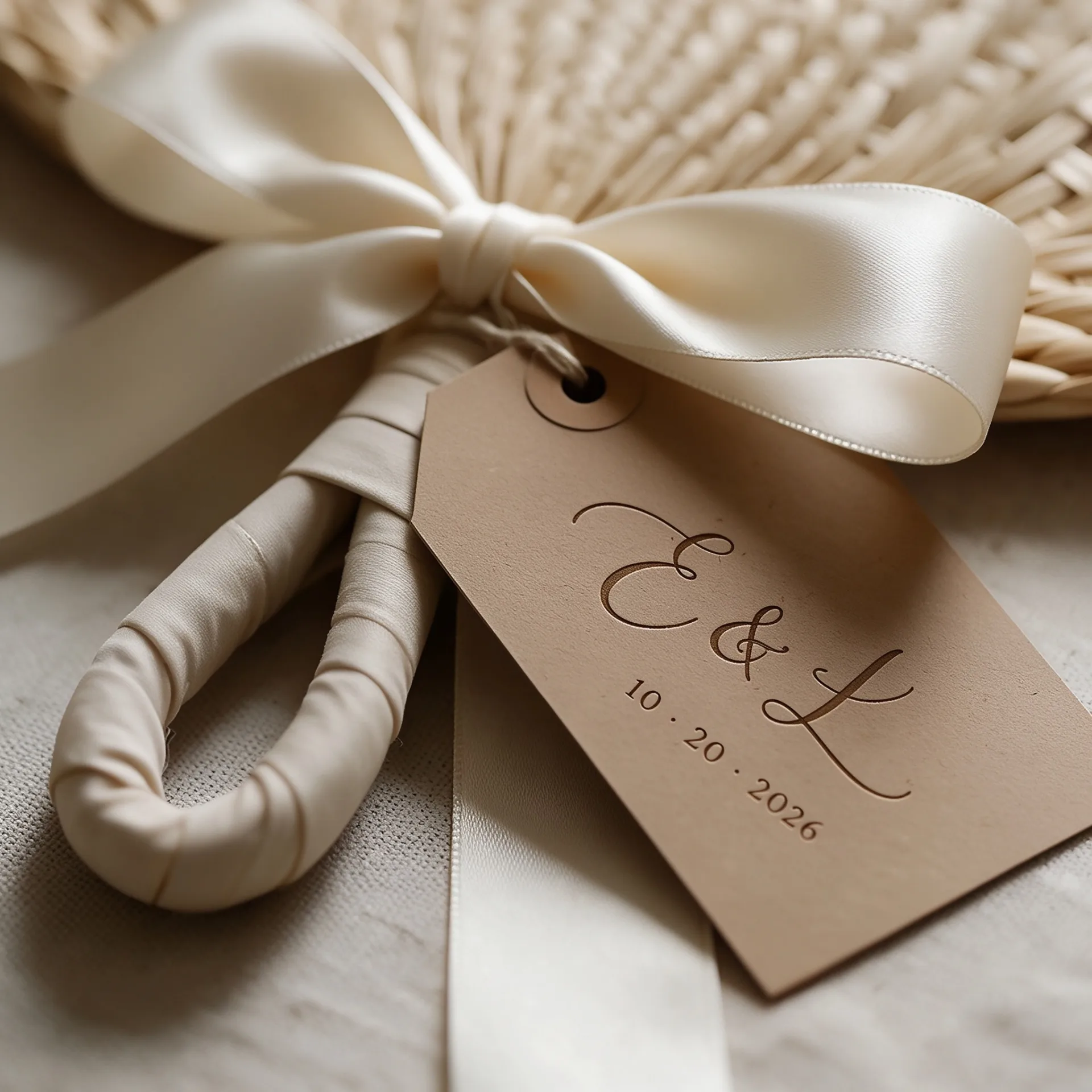 Same fan customized with ribbon, hang tag and personalized names