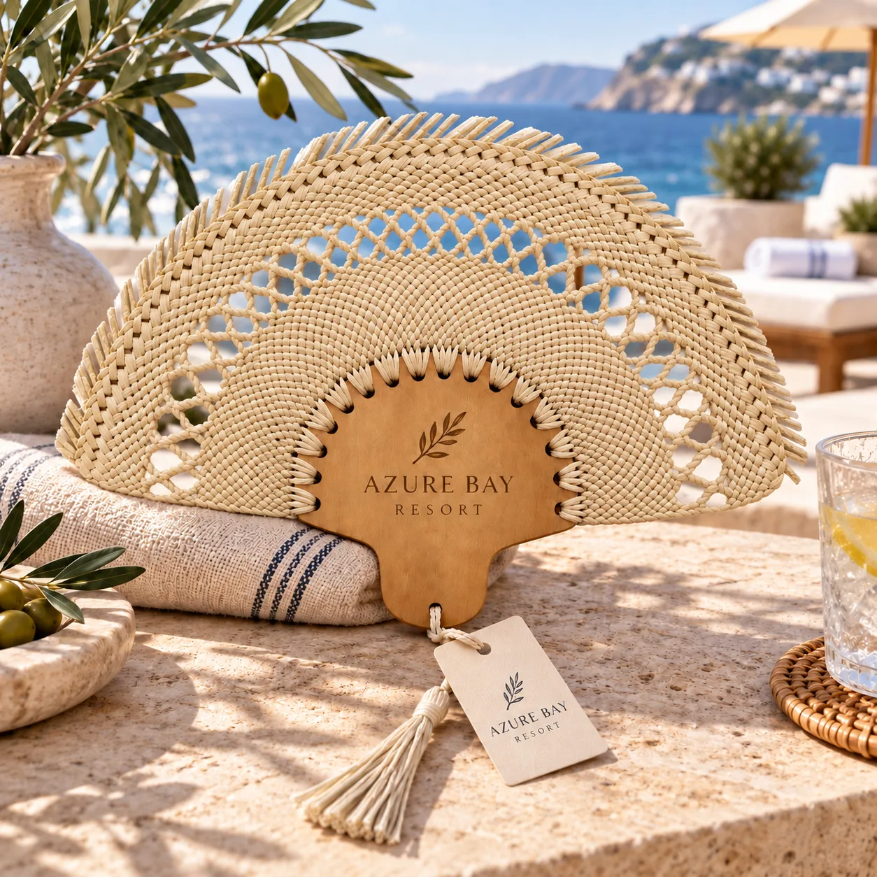 Custom Half-Moon Woven Resort Fan