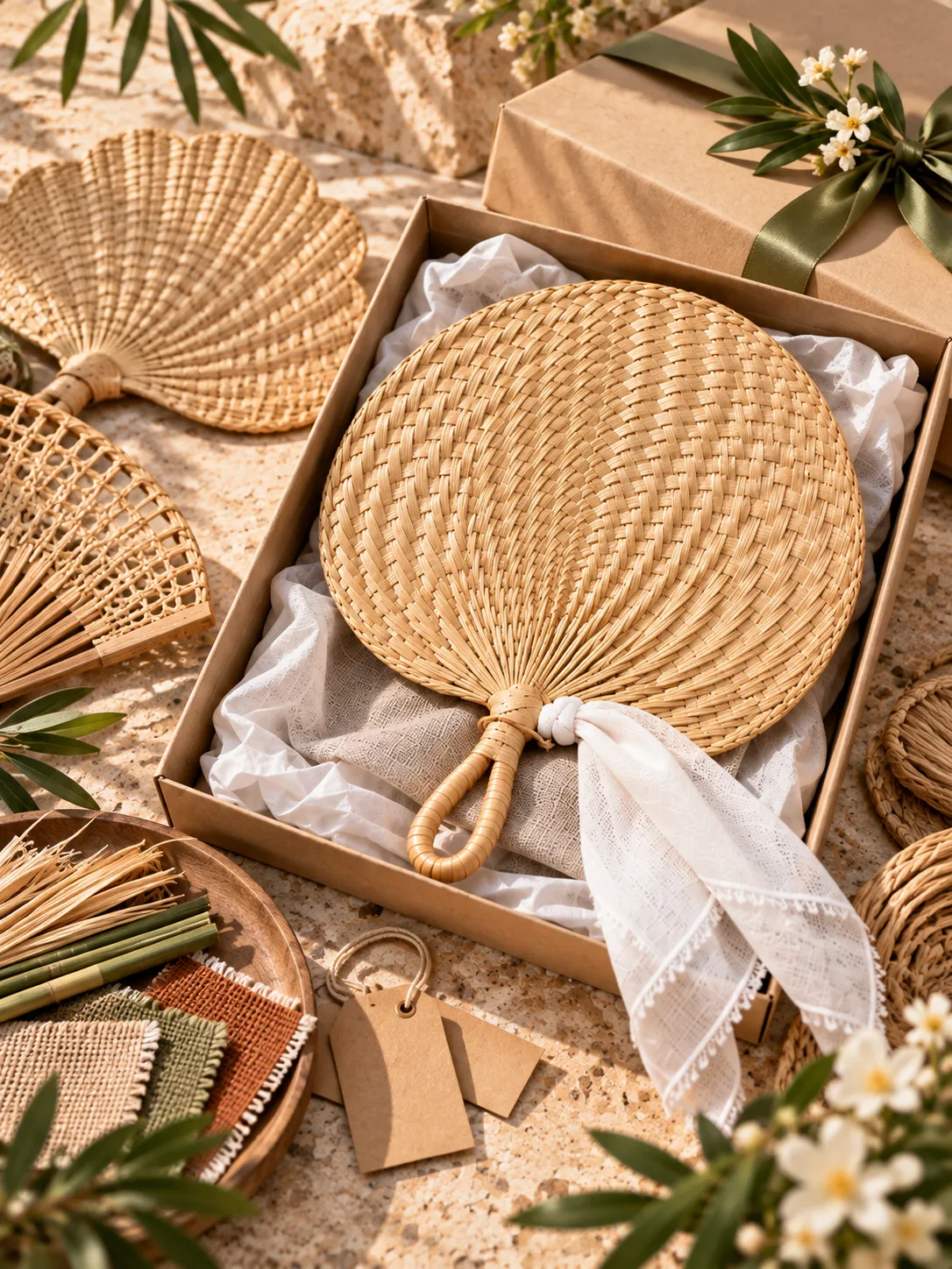 Custom woven fans curated for wholesale clients